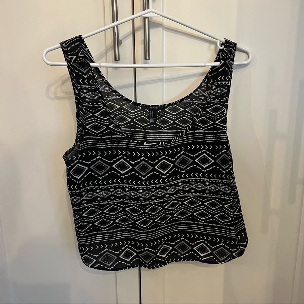 Sheer crop blouse, black and white - like new!
